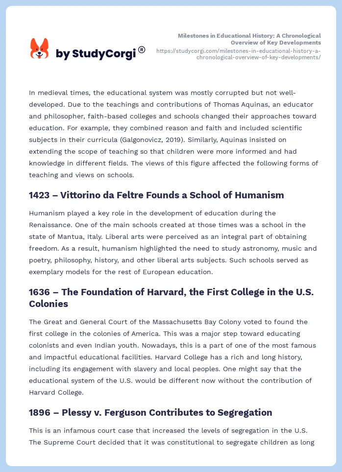 Milestones in Educational History: A Chronological Overview of Key Developments. Page 2