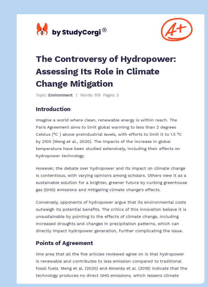 The Controversy of Hydropower: Assessing Its Role in Climate Change Mitigation. Page 1