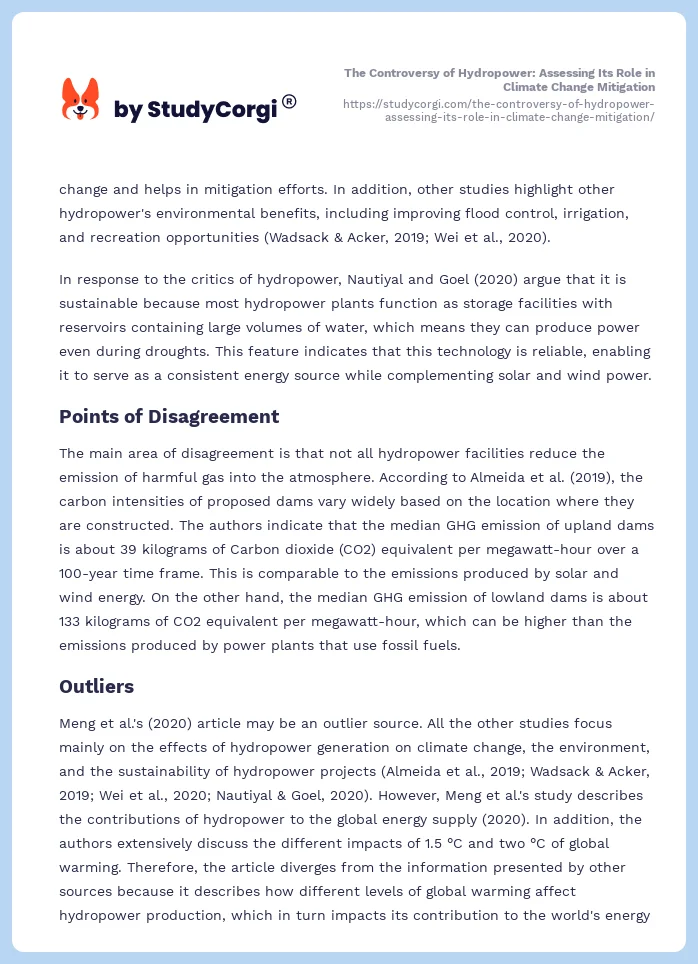 The Controversy of Hydropower: Assessing Its Role in Climate Change Mitigation. Page 2