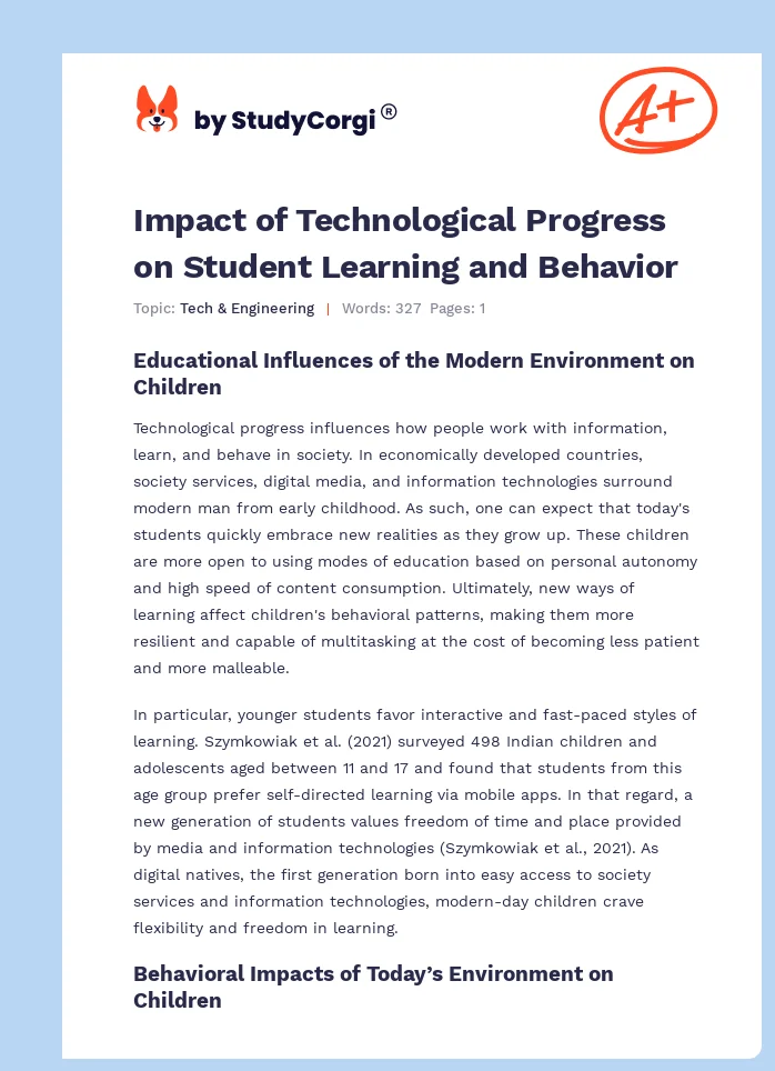 Impact of Technological Progress on Student Learning and Behavior. Page 1