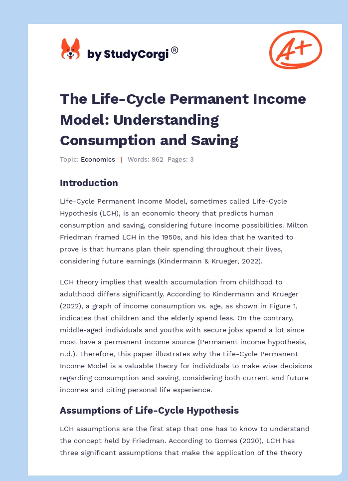 The Life-Cycle Permanent Income Model: Understanding Consumption and Saving. Page 1