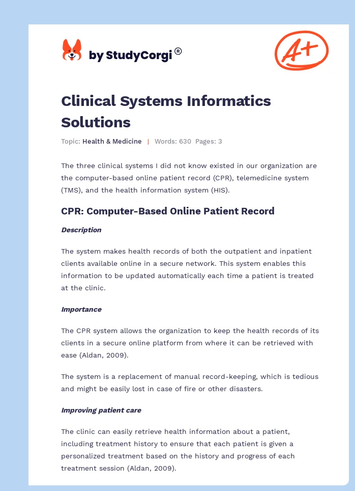 Clinical Systems Informatics Solutions. Page 1