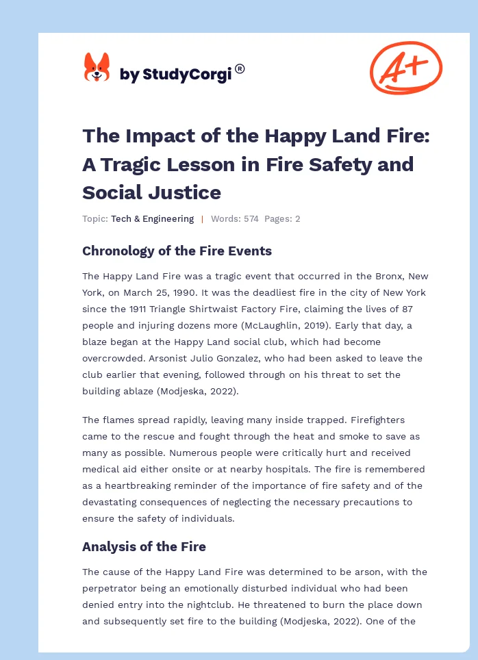 The Impact of the Happy Land Fire: A Tragic Lesson in Fire Safety and Social Justice. Page 1