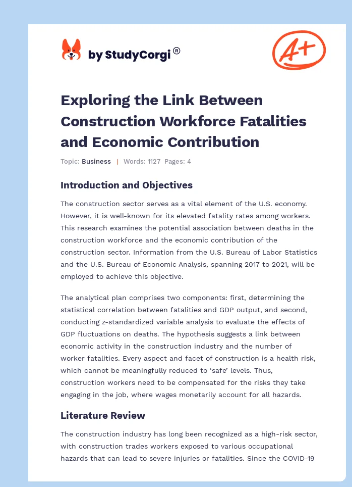 Exploring the Link Between Construction Workforce Fatalities and Economic Contribution. Page 1