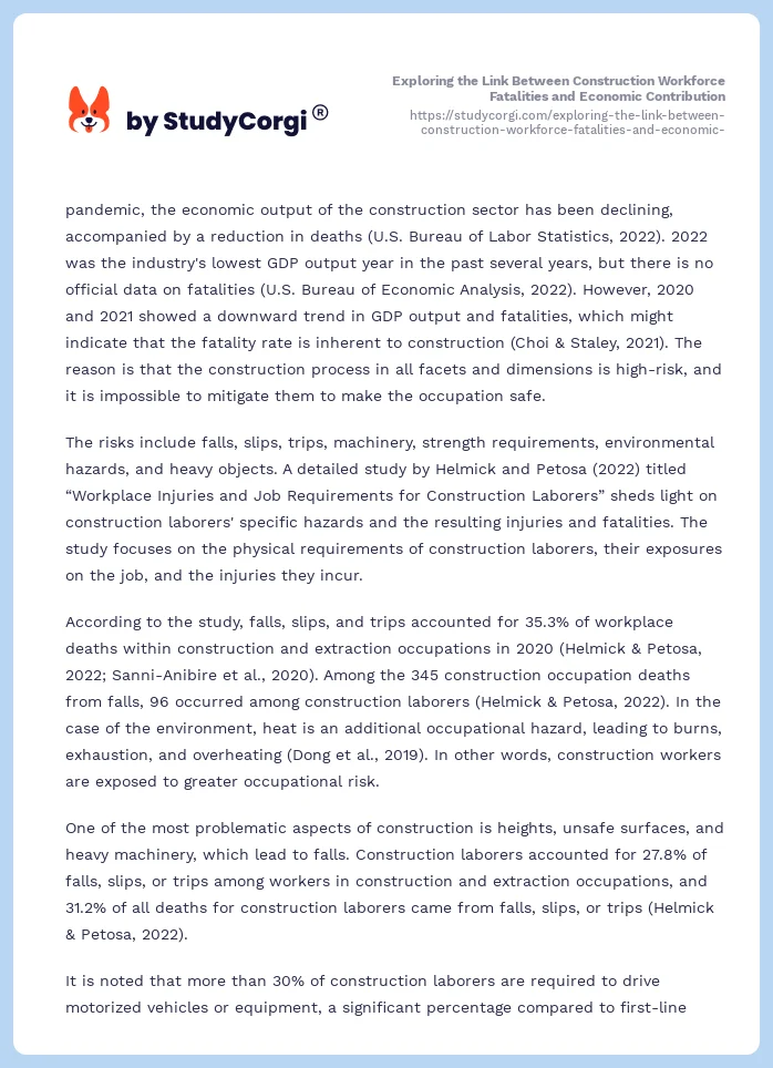 Exploring the Link Between Construction Workforce Fatalities and Economic Contribution. Page 2