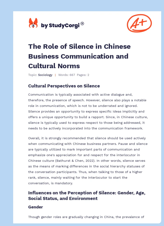 The Role of Silence in Chinese Business Communication and Cultural Norms. Page 1