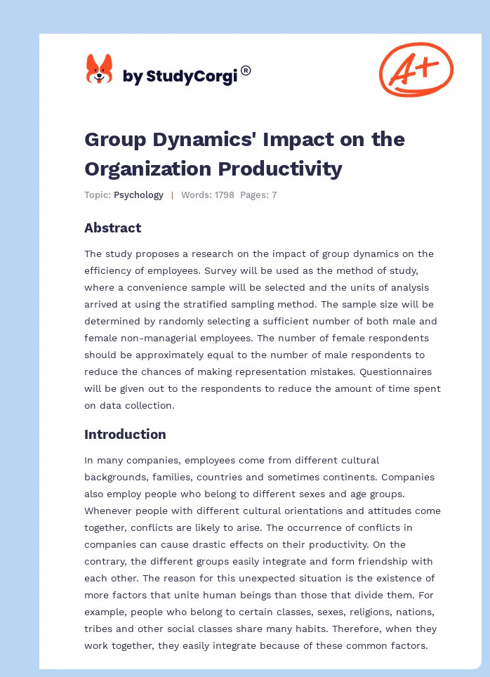 Group Dynamics' Impact on the Organization Productivity. Page 1