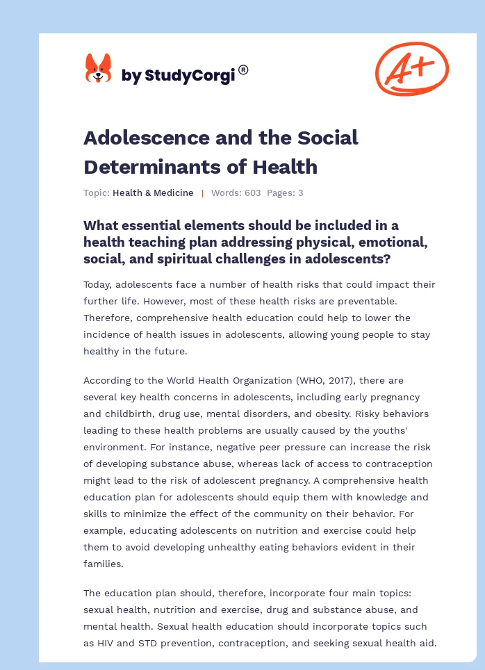 Adolescence and the Social Determinants of Health. Page 1