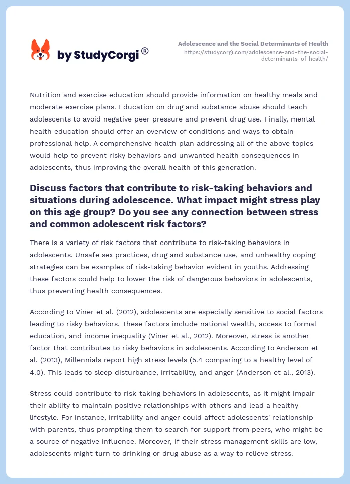 Adolescence and the Social Determinants of Health. Page 2