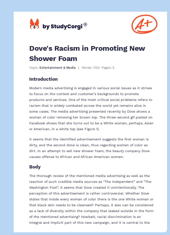Dove's Racism in Promoting New Shower Foam. Page 1