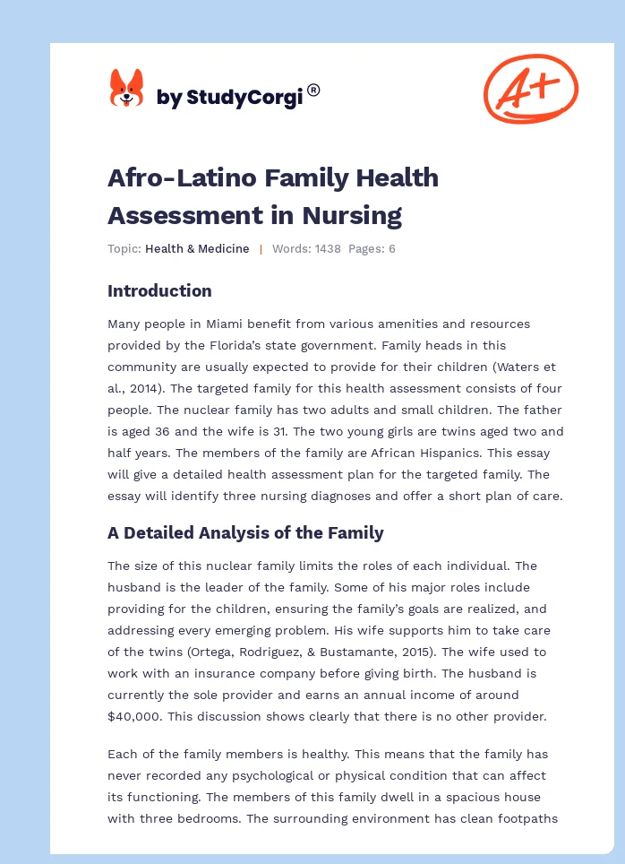 Afro-Latino Family Health Assessment in Nursing. Page 1