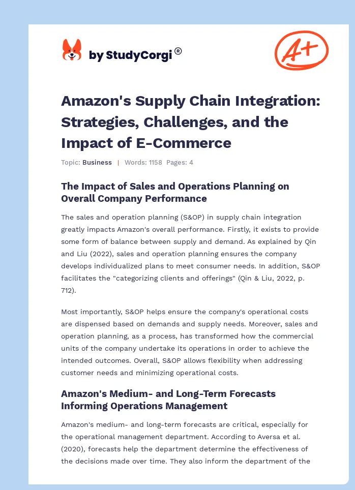 Amazon's Supply Chain Integration: Strategies, Challenges, and the Impact of E-Commerce. Page 1