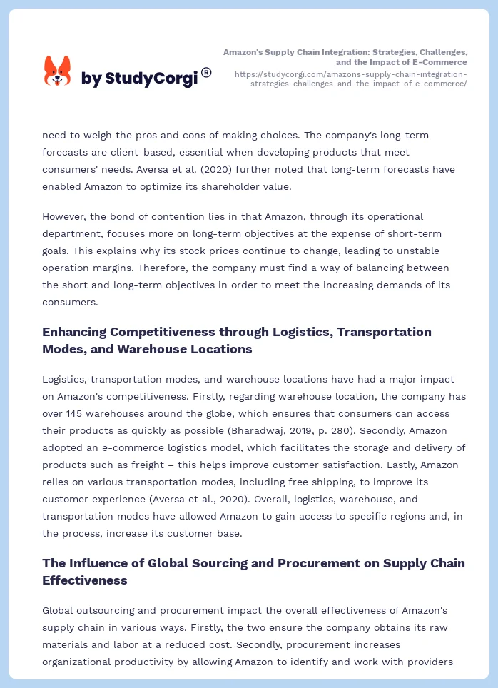 Amazon's Supply Chain Integration: Strategies, Challenges, and the Impact of E-Commerce. Page 2