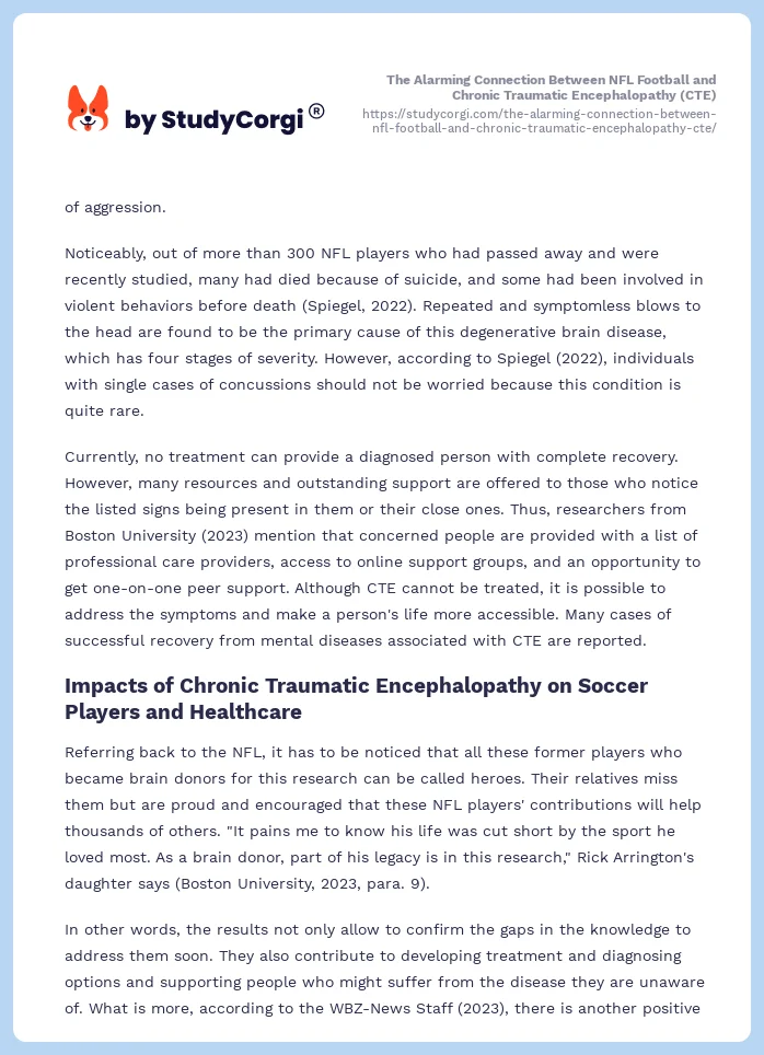 The Alarming Connection Between NFL Football and Chronic Traumatic Encephalopathy (CTE). Page 2