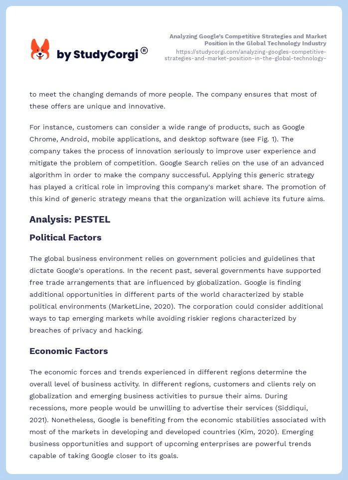 Analyzing Google’s Competitive Strategies and Market Position in the Global Technology Industry. Page 2