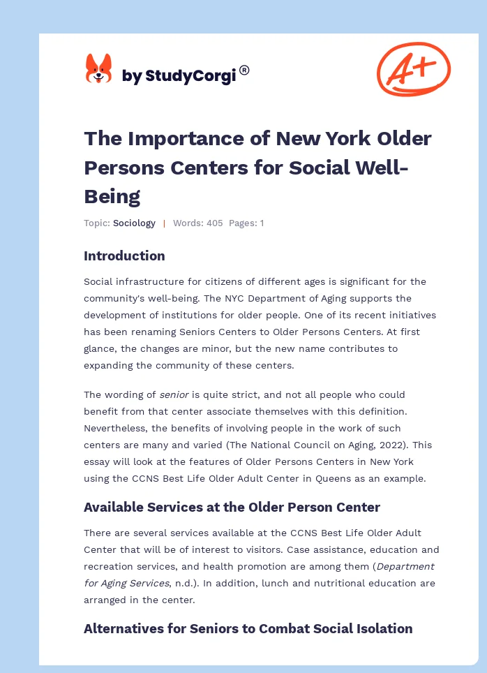 The Importance of New York Older Persons Centers for Social Well-Being. Page 1