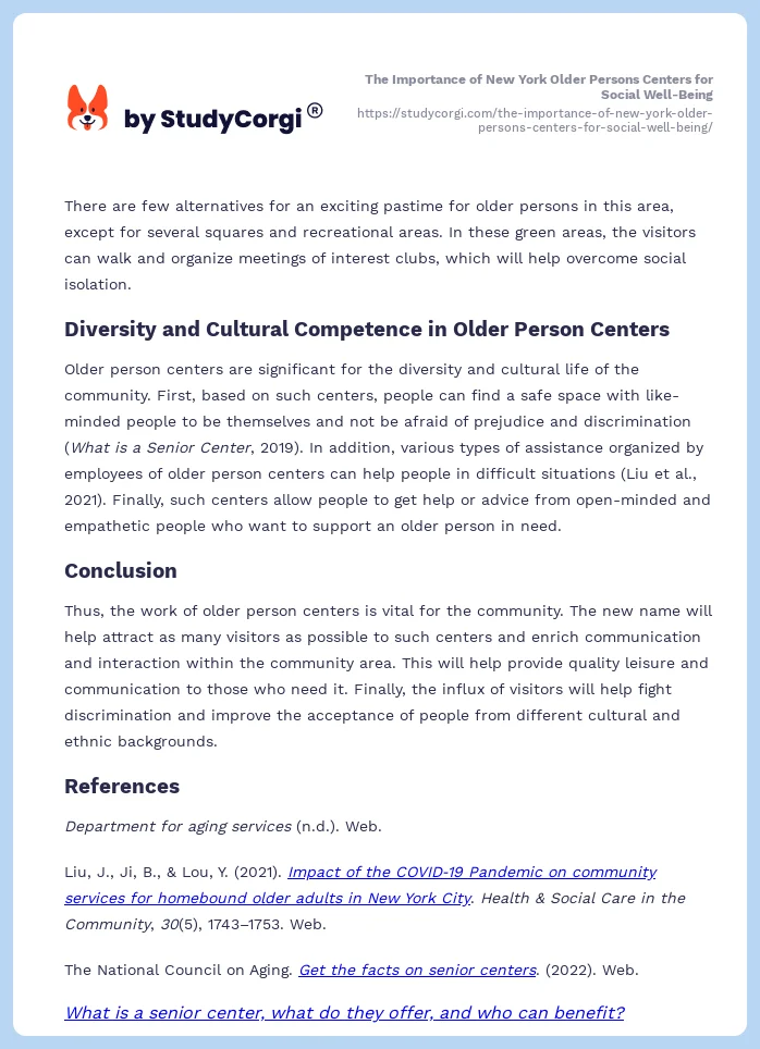 The Importance of New York Older Persons Centers for Social Well-Being. Page 2