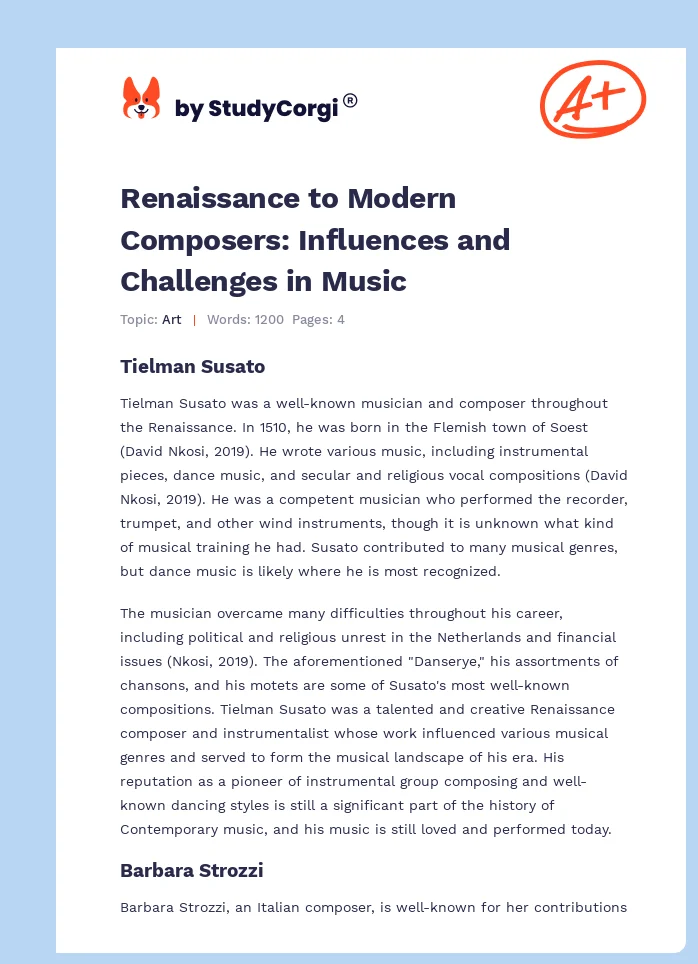 Renaissance to Modern Composers: Influences and Challenges in Music. Page 1