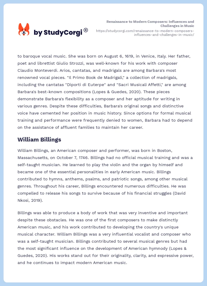 Renaissance to Modern Composers: Influences and Challenges in Music. Page 2