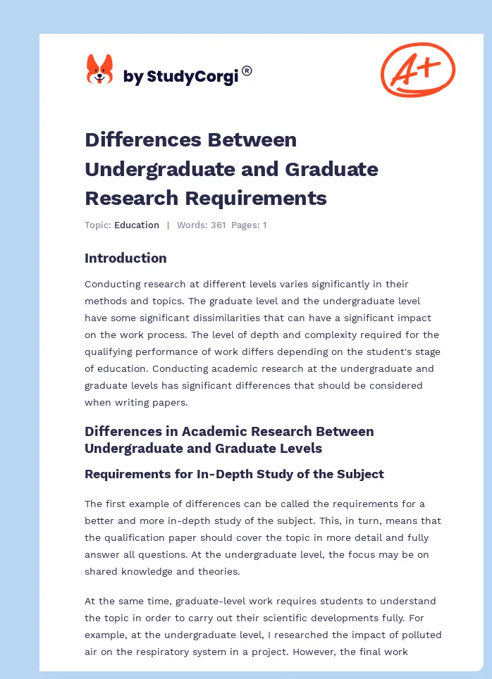 Differences Between Undergraduate and Graduate Research Requirements. Page 1