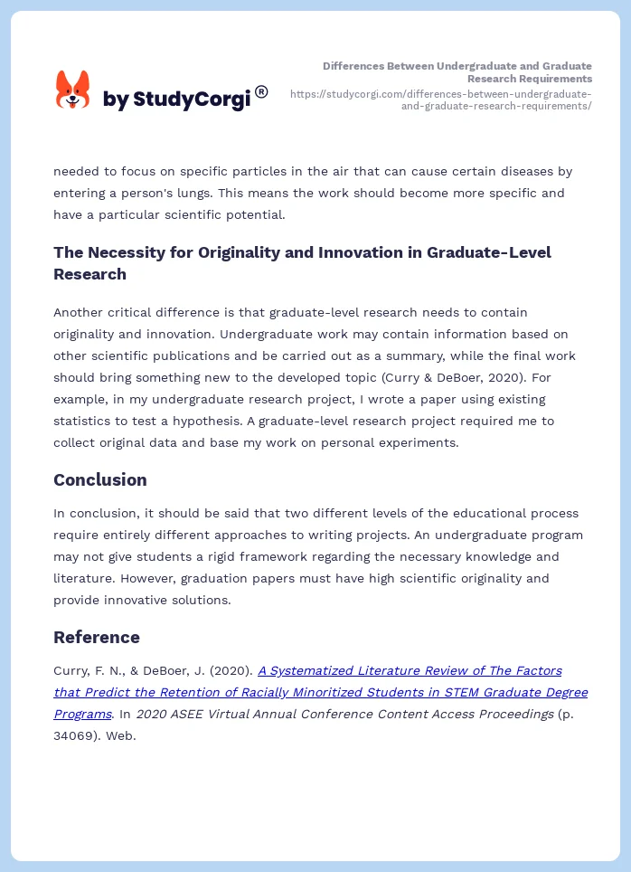 Differences Between Undergraduate and Graduate Research Requirements. Page 2