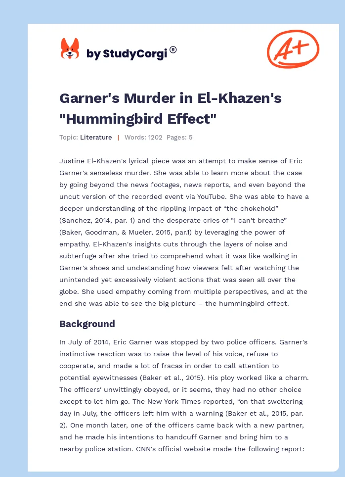 Garner's Murder in El-Khazen's "Hummingbird Effect". Page 1