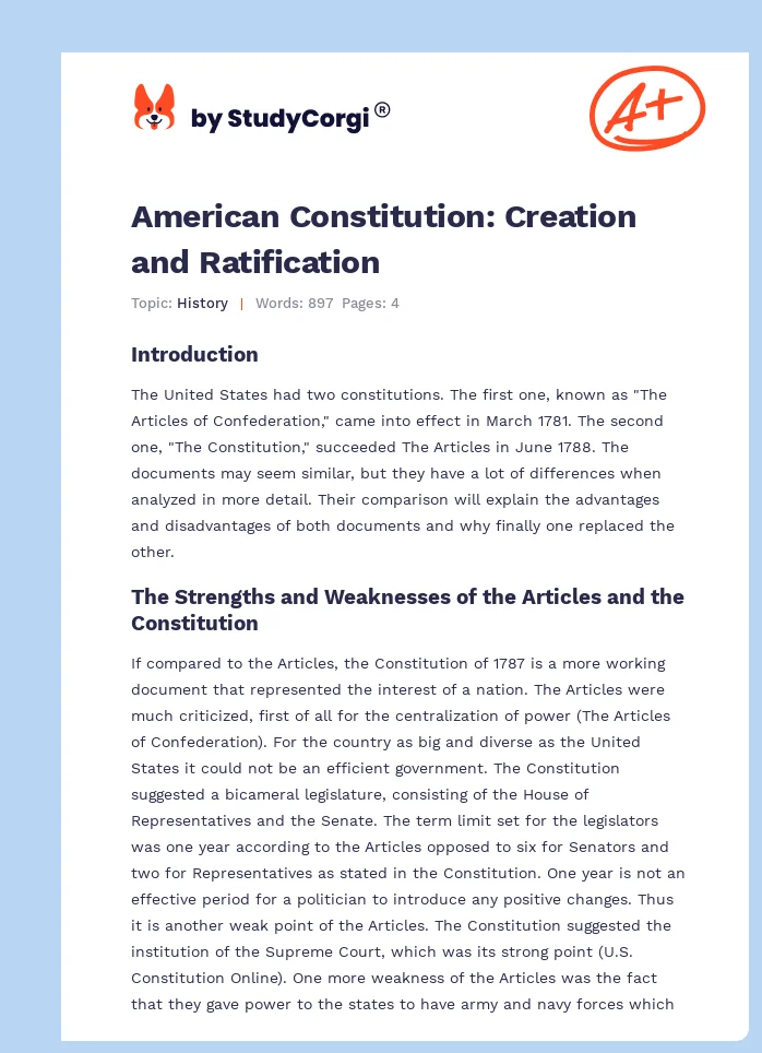 American Constitution: Creation and Ratification. Page 1