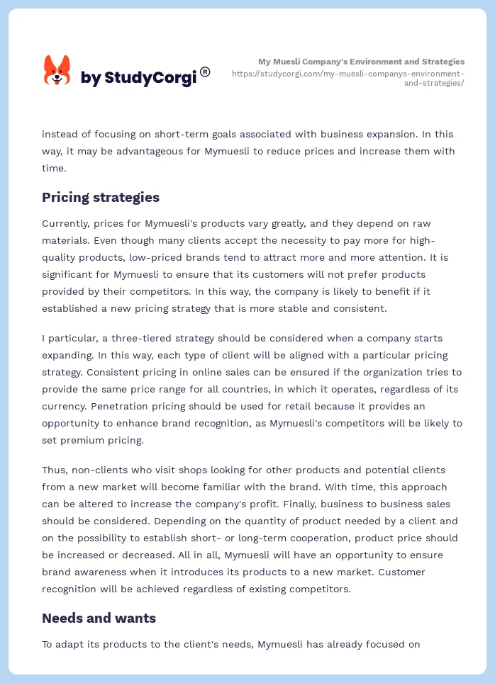 My Muesli Company's Environment and Strategies. Page 2