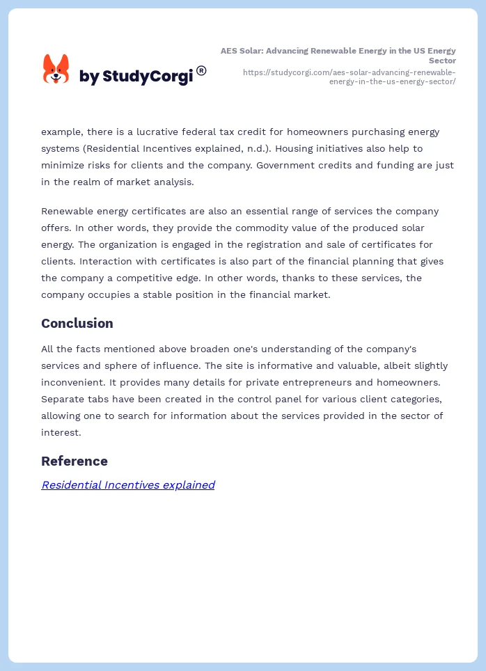 AES Solar: Advancing Renewable Energy in the US Energy Sector. Page 2