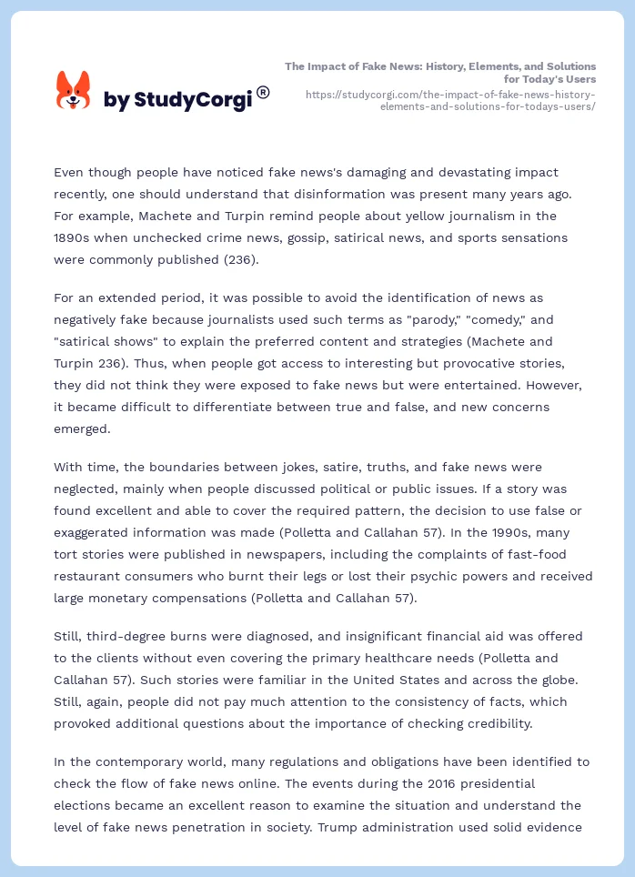 The Impact of Fake News: History, Elements, and Solutions for Today's Users. Page 2