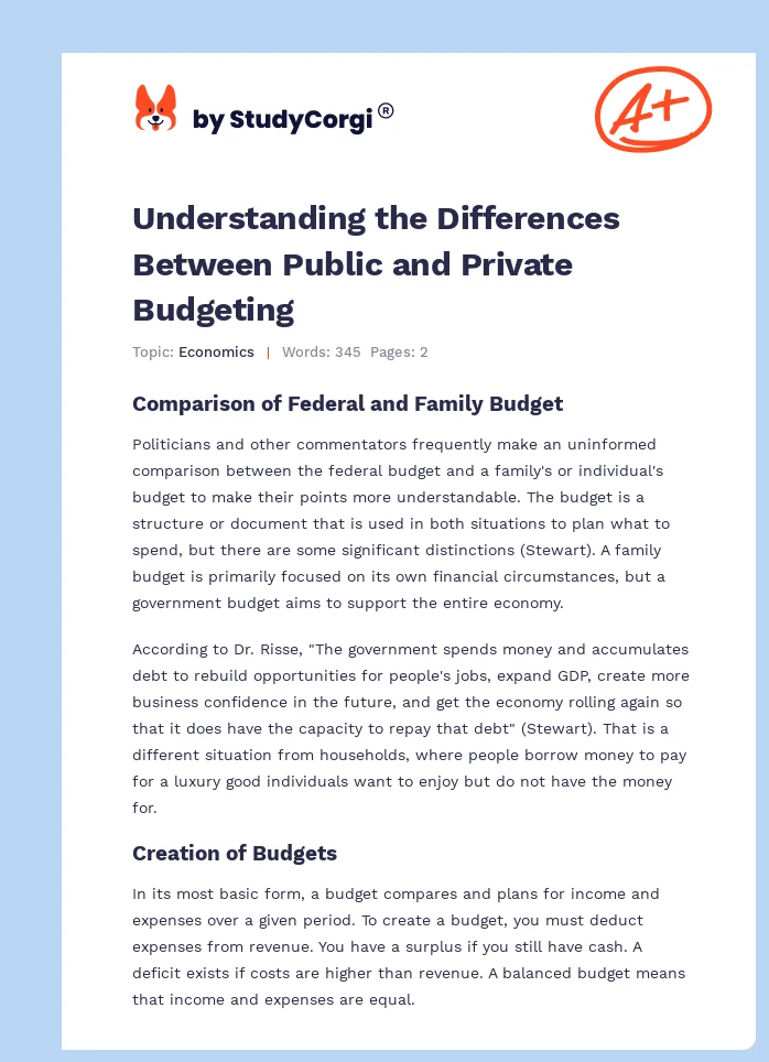 Understanding the Differences Between Public and Private Budgeting. Page 1