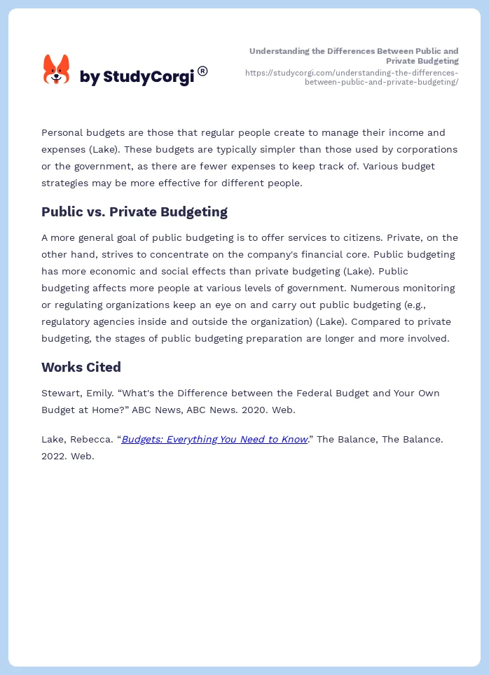 Understanding the Differences Between Public and Private Budgeting. Page 2