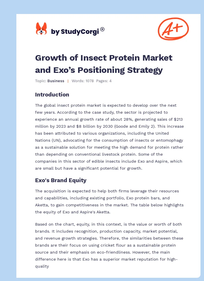 Growth of Insect Protein Market and Exo’s Positioning Strategy. Page 1