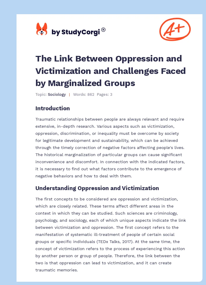 The Link Between Oppression and Victimization and Challenges Faced by Marginalized Groups. Page 1