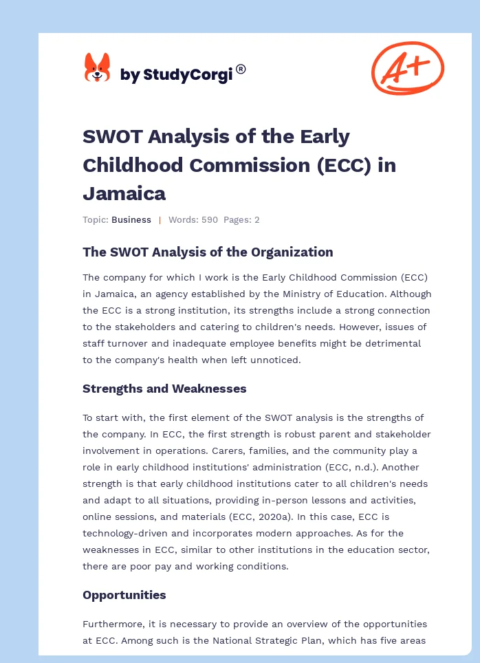 SWOT Analysis of the Early Childhood Commission (ECC) in Jamaica. Page 1