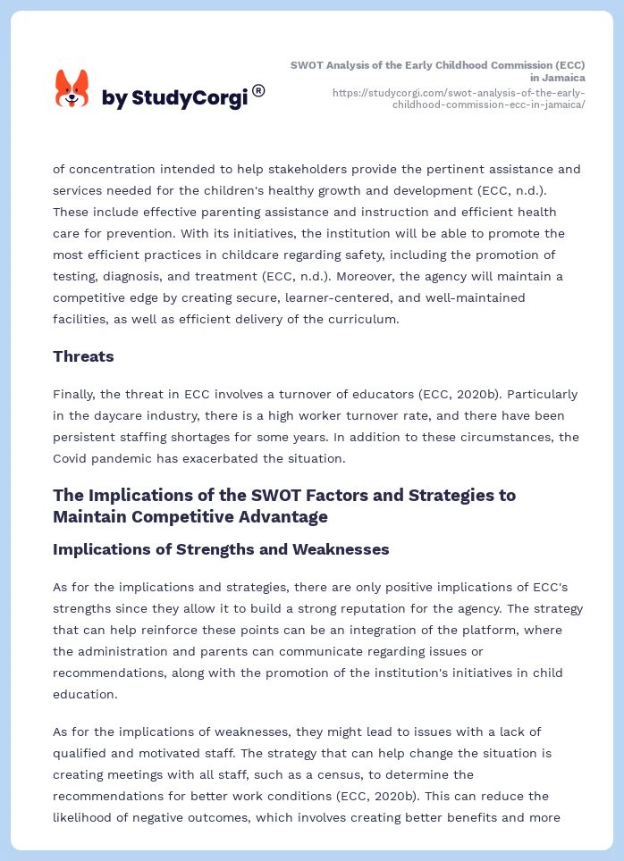 SWOT Analysis of the Early Childhood Commission (ECC) in Jamaica. Page 2