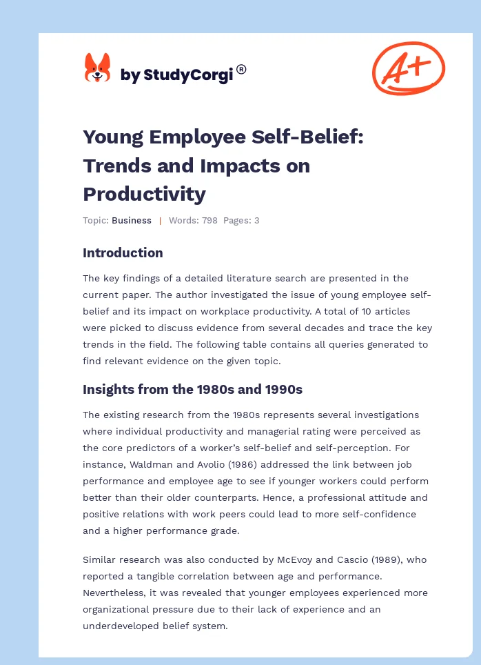 Young Employee Self-Belief: Trends and Impacts on Productivity. Page 1