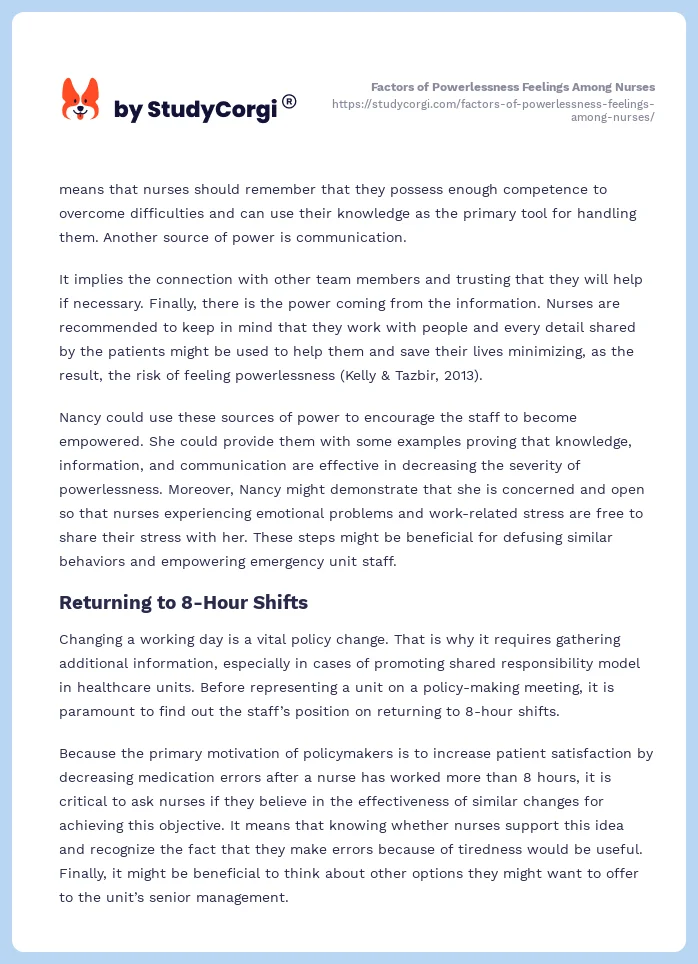 Factors of Powerlessness Feelings Among Nurses. Page 2