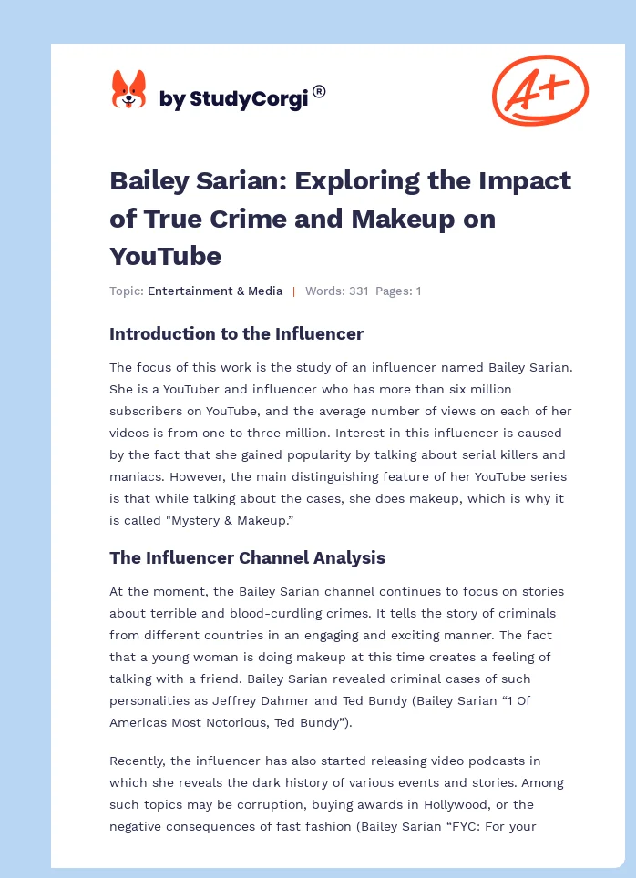 Bailey Sarian: Exploring the Impact of True Crime and Makeup on YouTube. Page 1