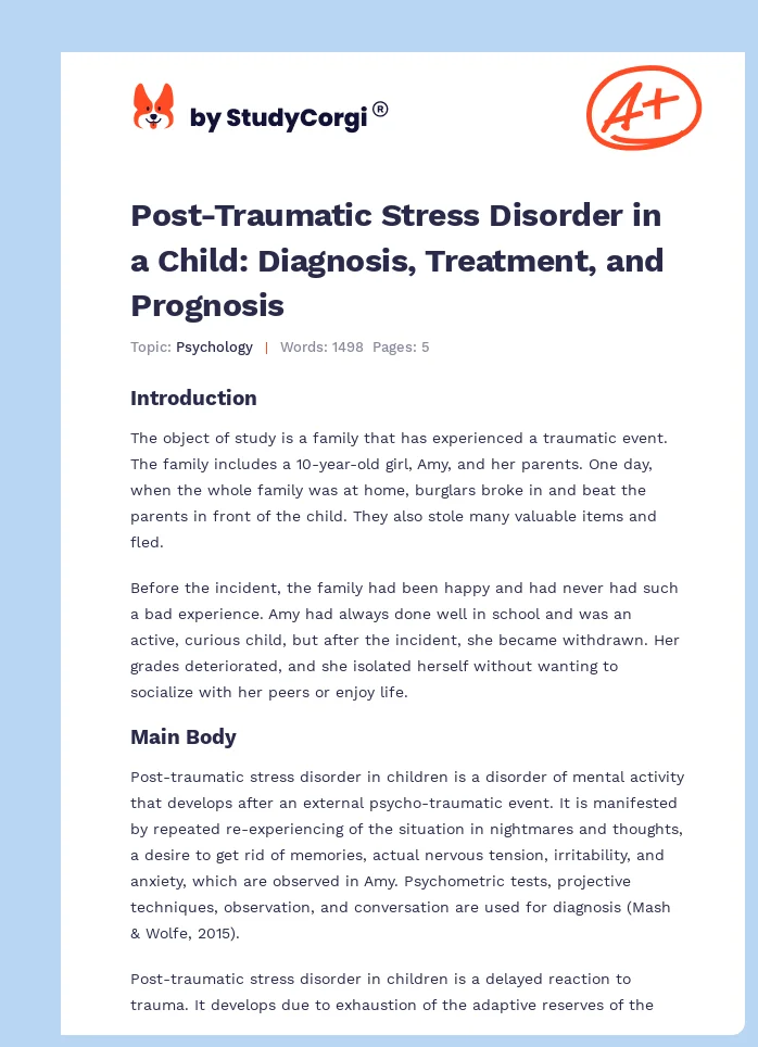 Post-Traumatic Stress Disorder in a Child: Diagnosis, Treatment, and Prognosis. Page 1