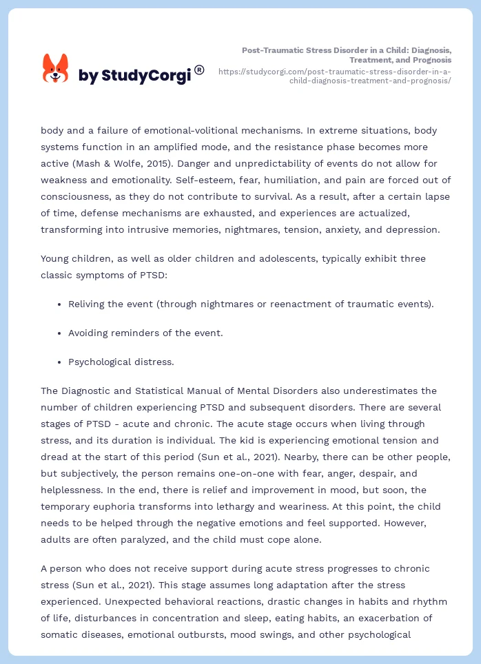 Post-Traumatic Stress Disorder in a Child: Diagnosis, Treatment, and Prognosis. Page 2