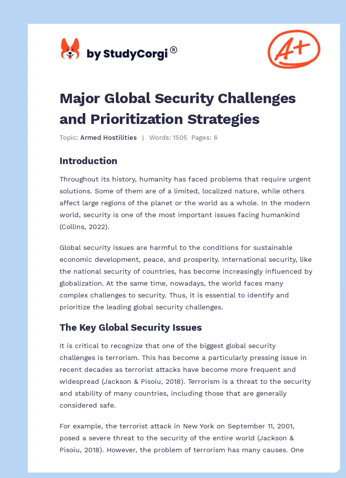 Major Global Security Challenges and Prioritization Strategies. Page 1