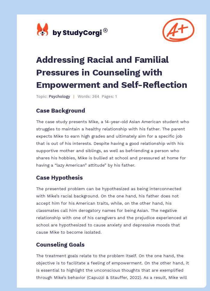 Addressing Racial and Familial Pressures in Counseling with Empowerment and Self-Reflection. Page 1