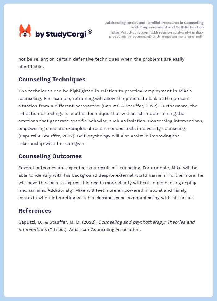 Addressing Racial and Familial Pressures in Counseling with Empowerment and Self-Reflection. Page 2