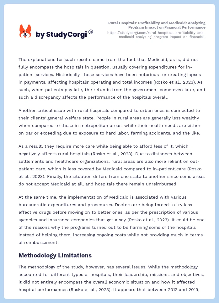 Rural Hospitals' Profitability and Medicaid: Analyzing Program Impact on Financial Performance. Page 2