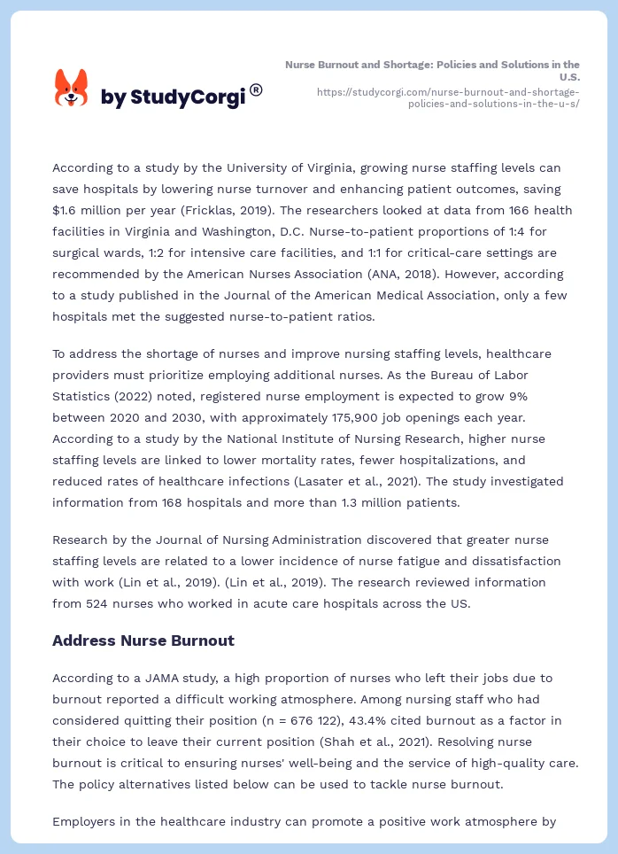 Nurse Burnout and Shortage: Policies and Solutions in the U.S.. Page 2