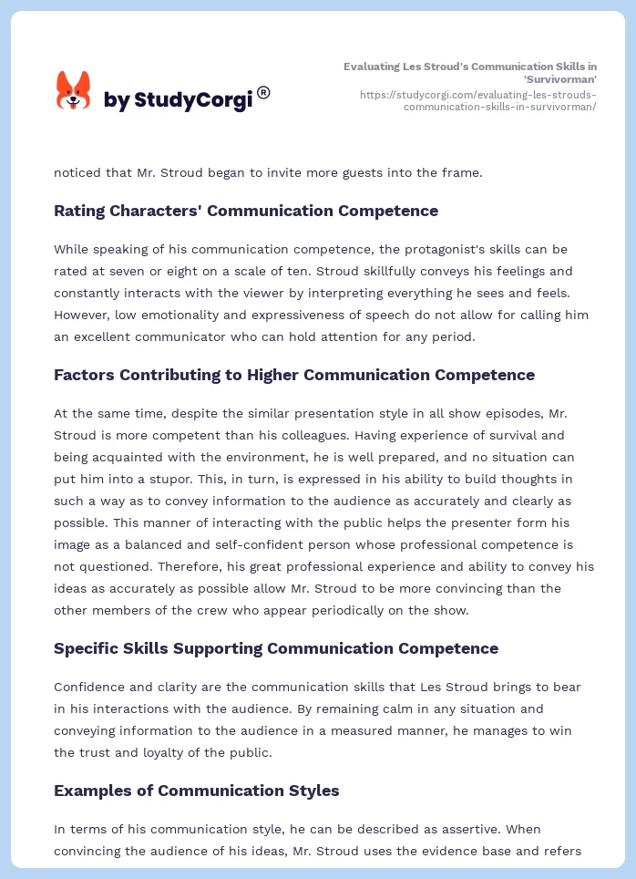 Evaluating Les Stroud's Communication Skills in 'Survivorman'. Page 2