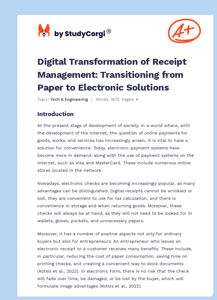 Digital Transformation of Receipt Management: Transitioning from Paper to Electronic Solutions. Page 1