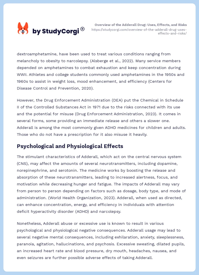 Overview of the Adderall Drug: Uses, Effects, and Risks. Page 2