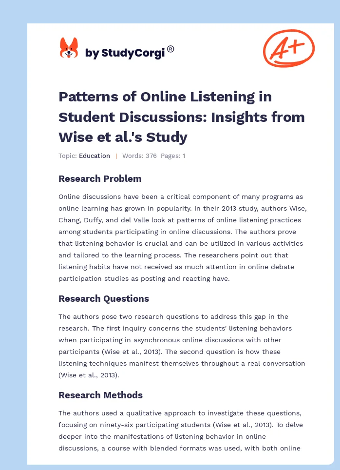 Patterns of Online Listening in Student Discussions: Insights from Wise et al.'s Study. Page 1